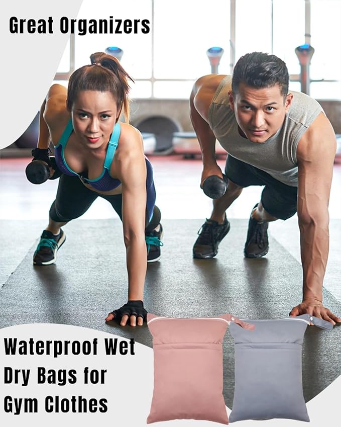 Wet Dry Bag Reusable Waterproof Swimming Bag Travel Beach Pool Yoga Gym Bag for Baby Cloth Diaper Swimsuits Wet Clothes Two Zipper Pockets 3 Pack 3L25