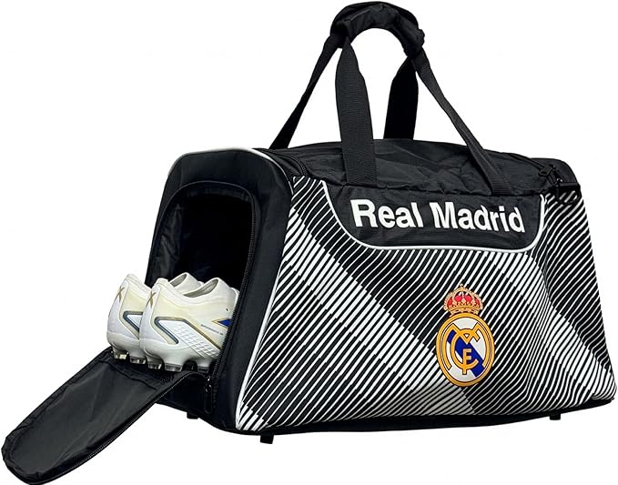 Real Madrid Soccer/Football Travel Duffle Bag – Black & White Sports Gym Bag