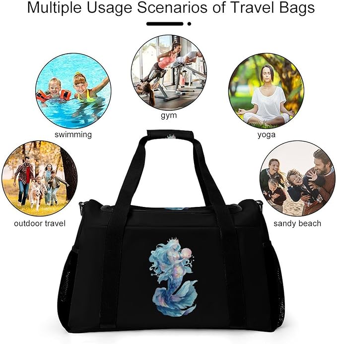 Magical Mermaid Duffle Bag Gym Bag for Workout Travel Tote with Detachable Straps
