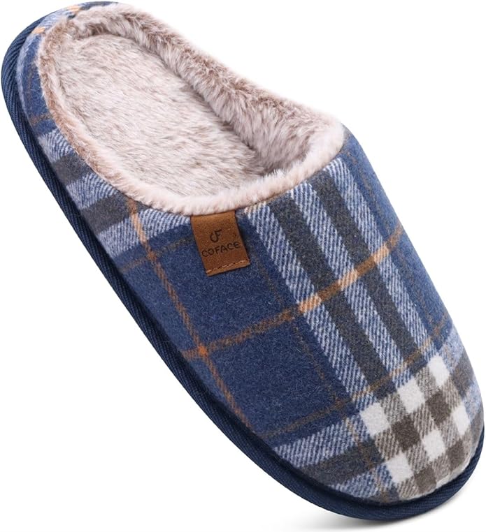 COFACE Mens Cozy Memory Foam Scuff Slippers Casual Slip On Warm House Shoes Indoor/Outdoor Sandal Slippers With Arch Support Rubber Sole Size 7-15