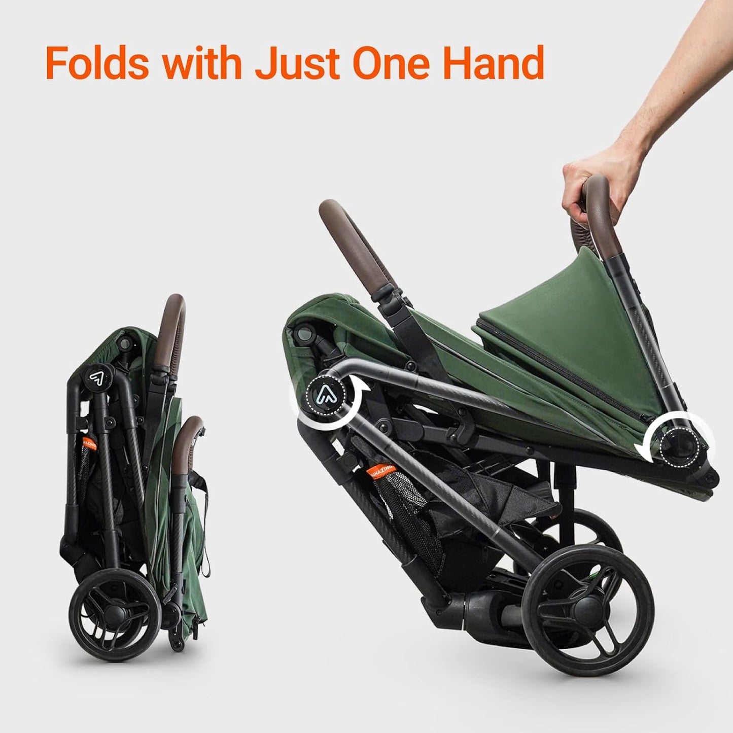 Lightweight Baby Travel Stroller with Carbon Fiber Frame, Compact & Airplane-Friendly, One-Handed Folding Design, 11.6 lbs, Perfect for Toddlers, Organizer & Cushion Included, Green