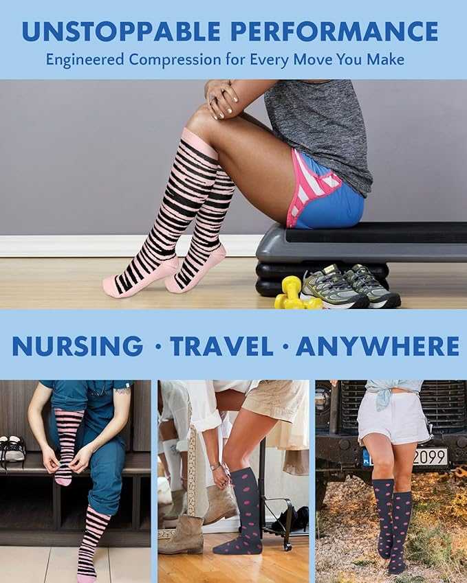 2Packs Compression Socks for Women - 15-20 mmHg Graduated Circulation Support for Nurses, Athletes and Travel