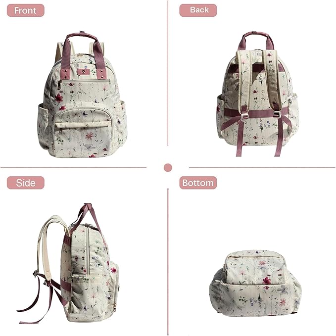 Diaper Bag Backpack, Large Capacity Multifunction Baby Essentials Fashion Travel Pack Linen Canvas office Laptop Bag (Corduroy Purple Flower)
