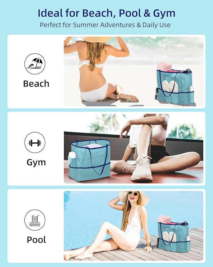 Mesh Beach Tote Bag Packable,2026 New 2-in-1 Large Lightweight Foldable Beach Bags with Multiple Pockets for Women