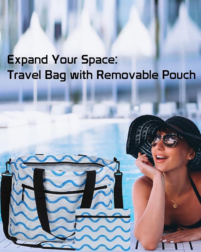 Beach Bags Waterproof Sandproof, Foldable Travel Tote Bag, Large Capacity Pool Bag With Zipper, Lightweight Swim Bag Women Men, Family Tote for Cruise, Boat, Gym, Vacation