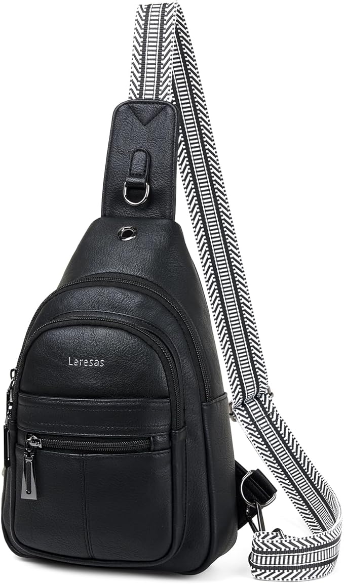 7L Sling Bag for Women Vegan Leather Crossbody Purse Chest Bags Fashionable Trendy Fanny Pack with Travel, Black
