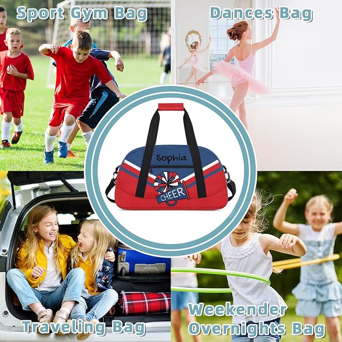 Personalized Red Blue Cheer Bag for Cheerleaders, Custom Sport Gym Bag Dance Bag Travel Duffle Bag Cheerleading Gifts for Women