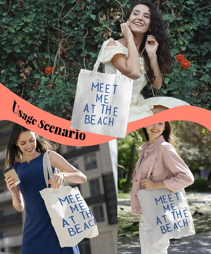 Beach Summer Canvas Tote Bag for Women Teen Girls Gifts Cute Small Travel Work Tote Bags Reusable Grocery Bags