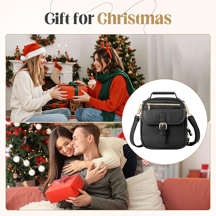 Vegan Leather Crossbody Bag for Women with 2 Straps, Small Messenger Bag with Anti Theft Zipper Pocket Vintage Shoulder Bag