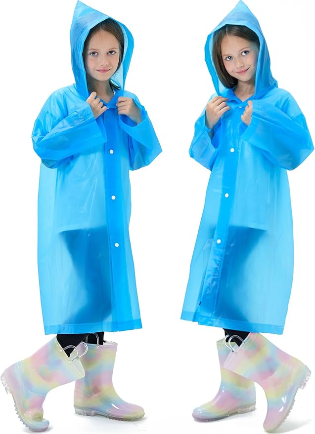 2 Pack Reusable Waterproof Raincoat EVA Emergency Rain Ponchos One Size Rain Jacket for Children, Boys and Girls