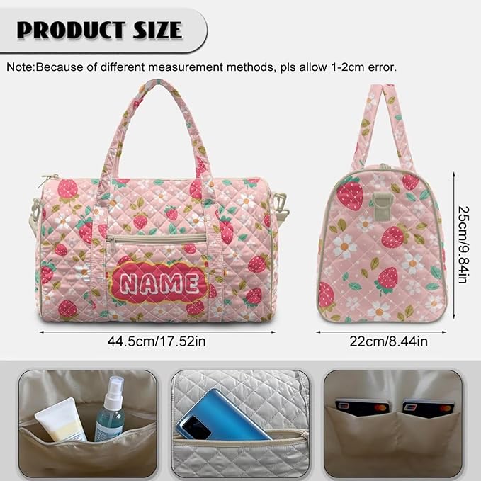 COEQINE Pink Strawberry Floral Quilted Bags for Women Tote Purses for Womens Personal Item Travel Bag Multiple Interior and Exterior Pockets
