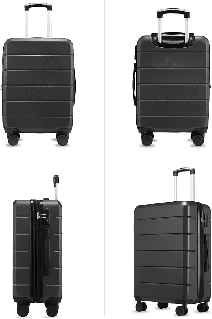 Carry On Luggage 22x14x9 Airline Approved with Spinner Wheels, Expandable Hardside Suitcase, Black