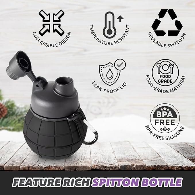 Maynas Spittoon for Chewing Tobacco | Portable Spit Cup, Collapsible Silicone Dip Spitting Accessories | Spill Resistant Spitter Jug with Lid | Travel Spitune 15 Oz, Black