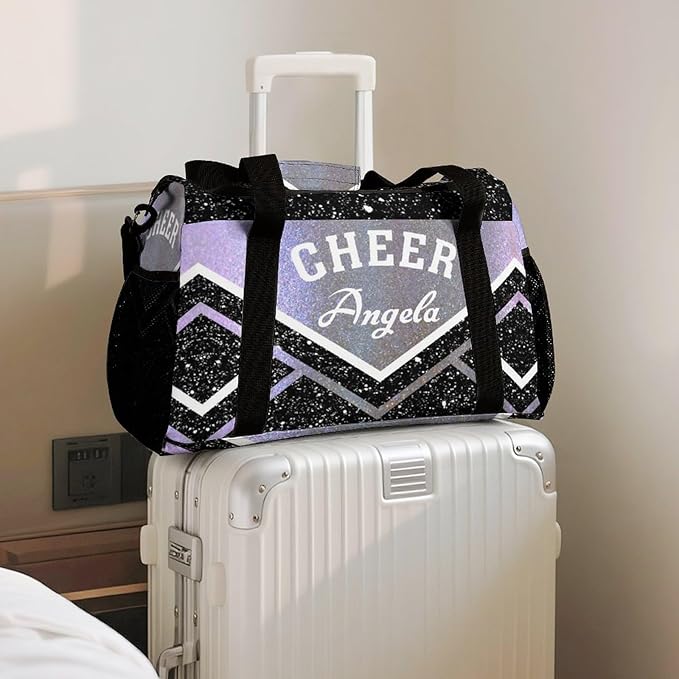 Gym Bags Cheer Cheerleader Stripes Sparkle Print Duffel Bag Adjustable Shoulder Strap Perform Training Travel Bag for Teens Adults Women Men Overnight Bag