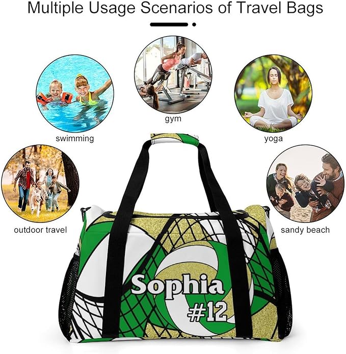Custom Volleyball Duffel Bag with Name Personalized Travel Bags Sport Gym Bag Carry On Weekender Bags for Men Women