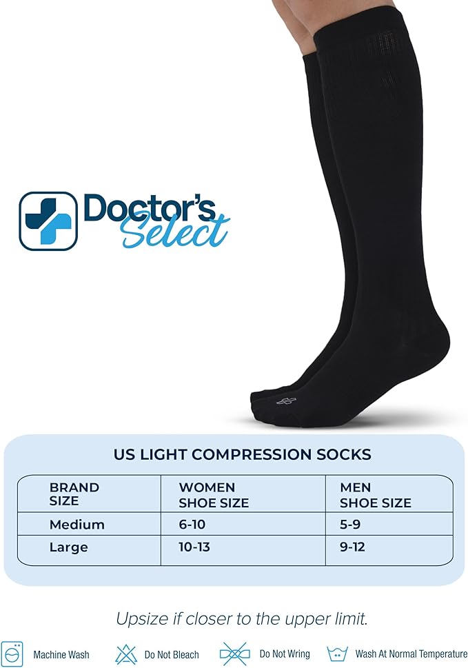 Doctor's Select Bamboo Viscose Light Compression Socks for Women & Men - 3 Pairs, 8-15 mmHg Compression Socks, Knee High