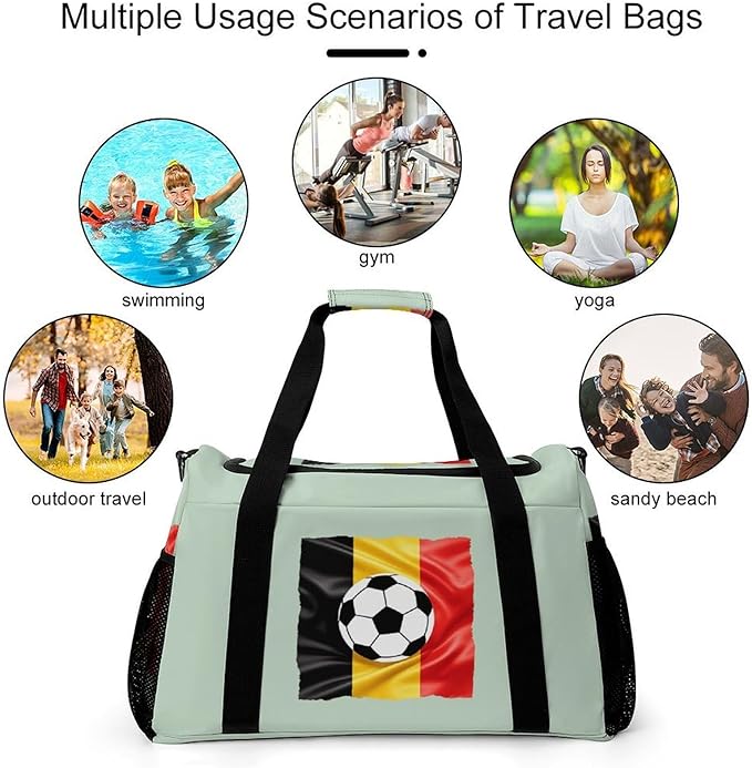 Belgian Soccer Belgium Duffle Bag Gym Bag for Workout Travel Tote with Detachable Straps
