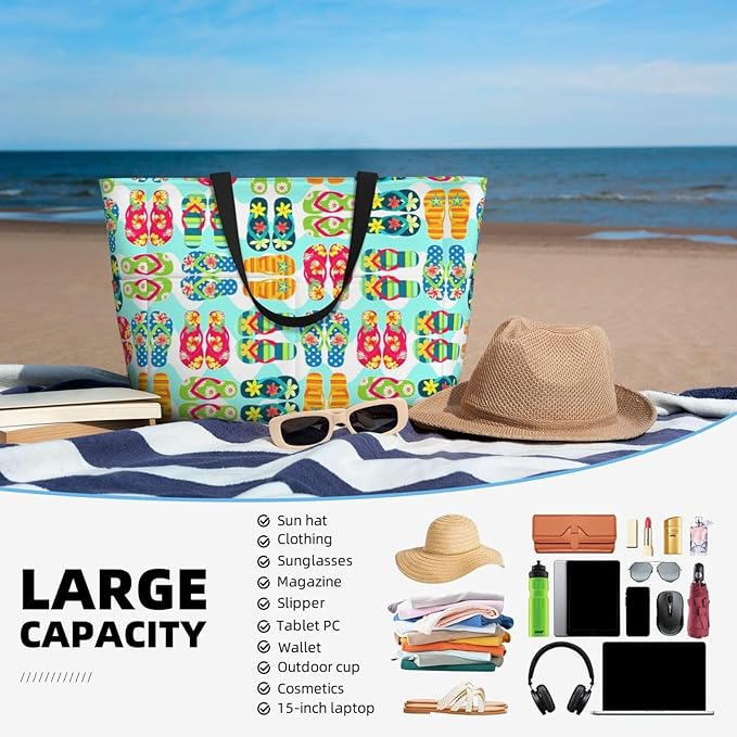 Large Beach Tote Bag Beach Bag Waterproof Sandproof Lightweight Women Tote