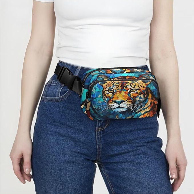Stained Glass Printed Leopard Fanny Pack for Women Men Water Resistant Fashion Waist Packs with Adjustable Strap Belt Bag for Travel Workout Jogging Hiking 21219677