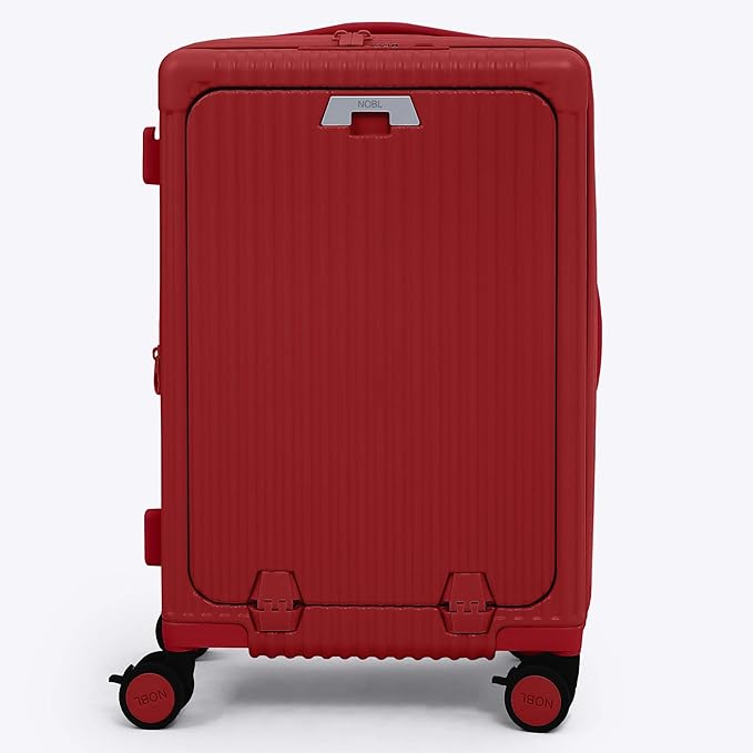 Nobl Travel Carry On Expandable Luggage, Noble Aluminum Frame PC Hard Shell Suitcase, 22.5”x14.2”x9.8” Airline Approved, 360° Spinner Wheels, TSA Locks, USB Charging, Cup & Phone Holder - Cherry Red