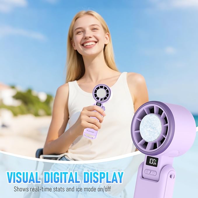 Portable Handheld Turbo Fan with Ice Cooling, Rechargeable Personal Fan, Up tp 12Hrs Cooling, 5 Speed 25550RPM Powerful Portable Fan for Travel, Outdoor, Camping, Hiking (Purple)