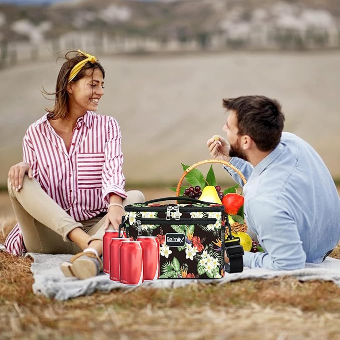 BEIMILY Lunch Box for Men/Women,Lunch Bag,Small Insulated Lunch Soft Cooler Bag Tote,Small Lunch bag for work,Adult Lunch Box,Reusable Leakproof Lunch Bag with Adjustable Shoulder Strap(floral red)