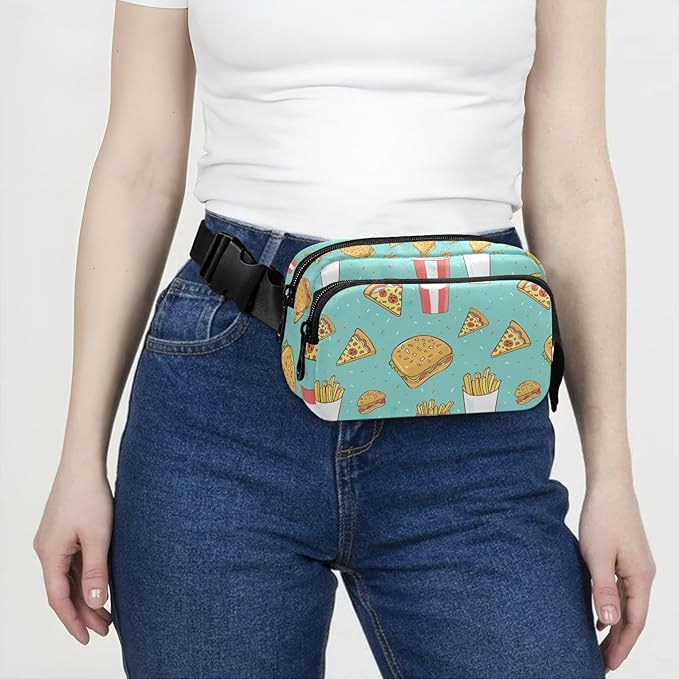 Funny Hamburger French Fries Fanny Pack for Women Men Water Resistant Fashion Waist Packs with Adjustable Strap Belt Bag for Travel Workout Jogging Hiking 21220317