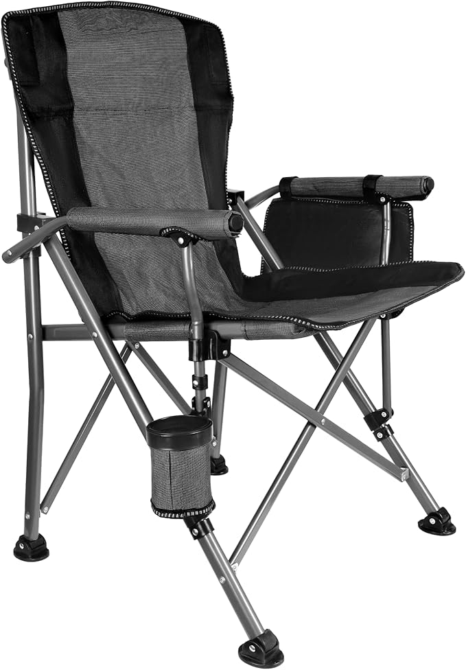 Folding Camping Chair with Cup Holder and Storage Bag, Heavy Duty Support 400 LBS, Oversized Collapsible Portable Camping Chair for Outdoor Camp, Picnic, Travel, Fishing Grey
