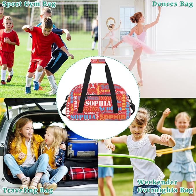 Custom Name Kids Gym Duffle Sport Bag Personalized Gymnastics Ballet Dance Bag for Girls Customized Duffel Travel Bags Teen Overnight Bag, Red