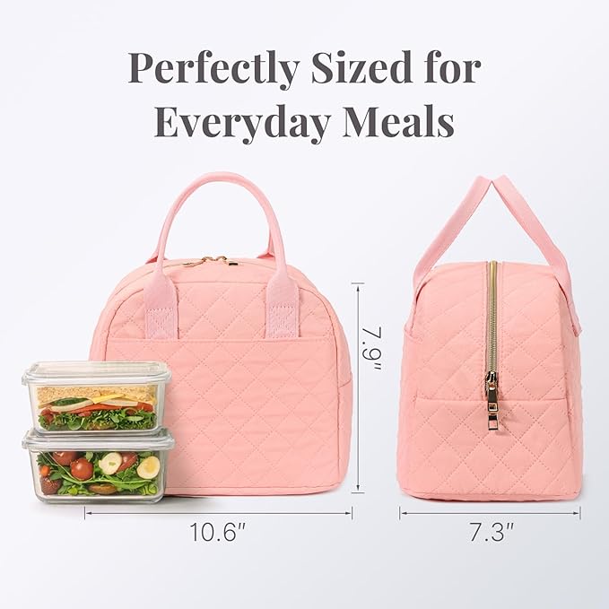 Lunch Bag for Women, Insulated Lunch Box, Reusable Water-Resistant Lunchbox Cooler with Front Pocket, Large Capacity Lunch Tote Bag for Work, Travel, Picnic