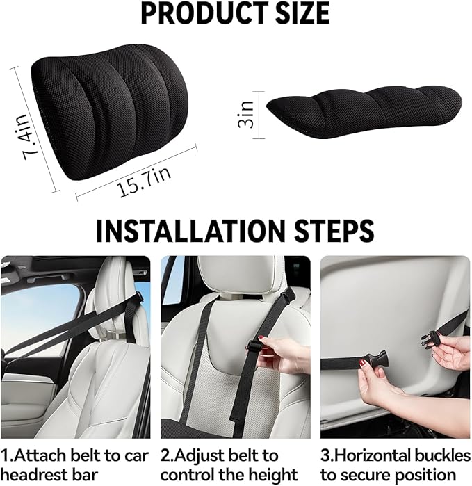 Lumbar Support Pillow for Car,Back Support for Car Seat Cushion,Adjustable Straps Securely Fixed Car Lumbar Support Pillow for Office Chair (Black)