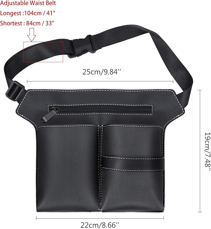 Noverlife Hairdresser Scissor Bag, Barber PU Leather Waist Pouch, Professional Hairdressing Tools Storage Holster with Waist Belt, Hair Salon Scissor Storage Waist Bag for Hairstylist
