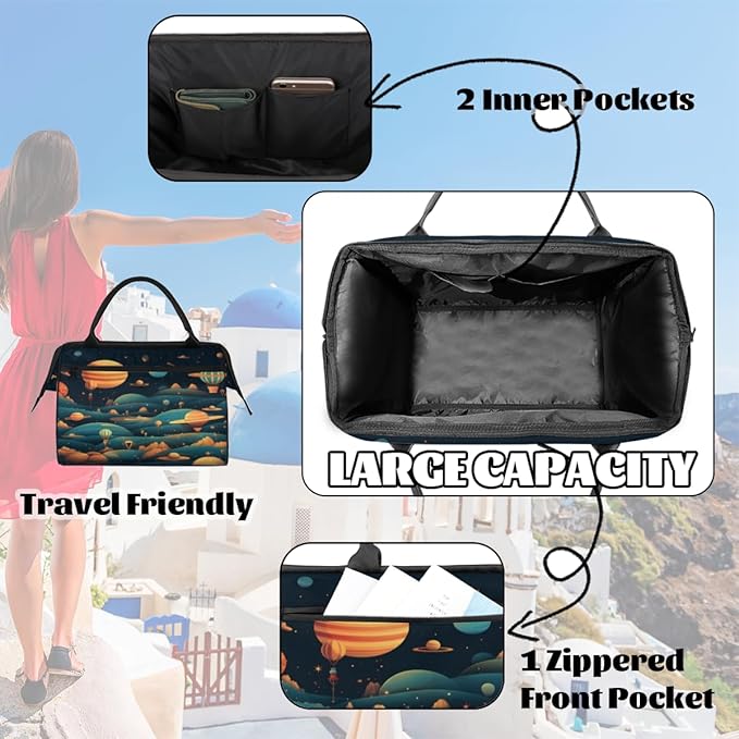 Space Planets Overnight Weekender Bag for Women Men Travel Duffel Bags Waterproof Luggage Carry on Sports Yoga Gym Bag
