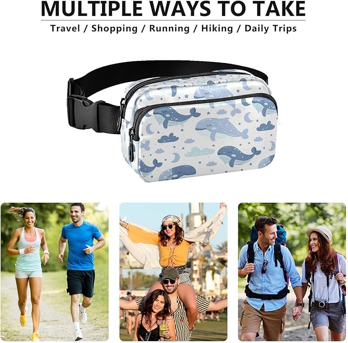 Kawaii Whale Fanny Pack for Women Men Water Resistant Fashion Waist Packs with Adjustable Strap Belt Bag for Travel Workout Jogging Hiking 21219086