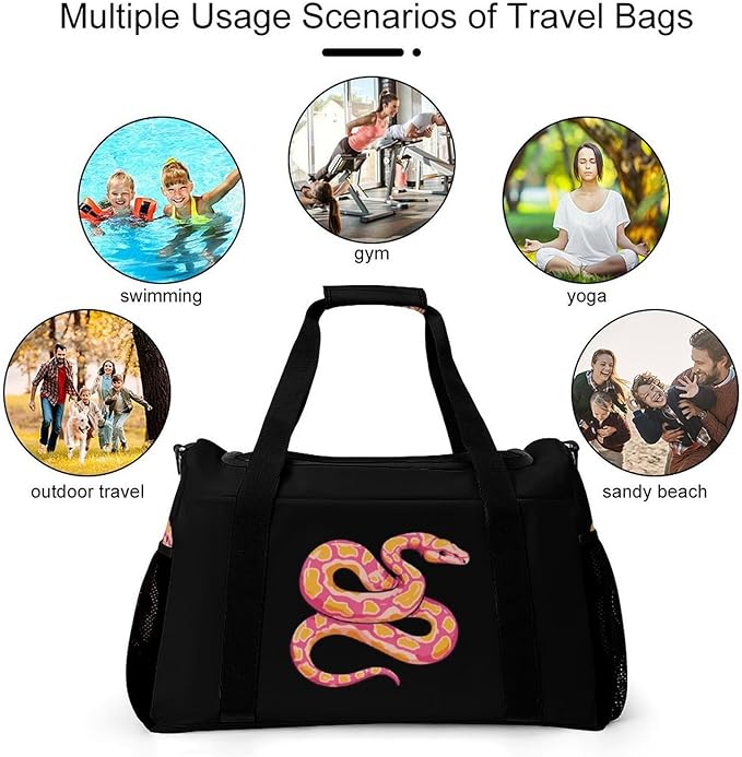 Python Snake Pinkcolor Duffle Bag Gym Bag for Workout Travel Tote with Detachable Straps