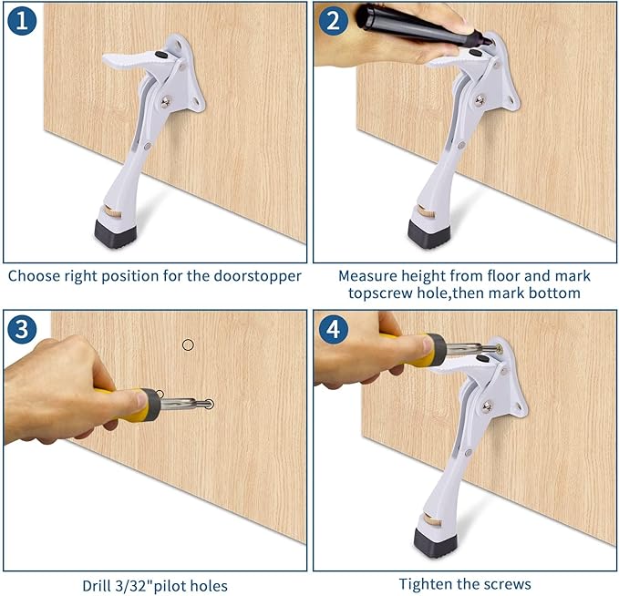 Gotega Door Stopper, 2 Packs Kickdown Door Stop with One Touch Adjustable Height and Rubber Tip 4 Inches, Heavy Duty Door Stops, Door Holder, Bottom of Door - White