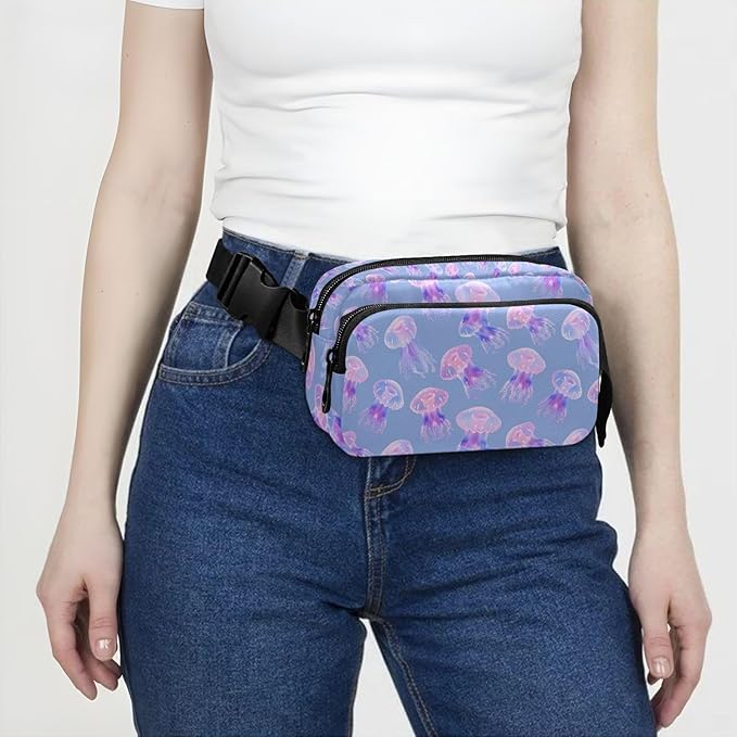 Pink Jellyfish Fanny Pack for Women Men Water Resistant Fashion Waist Packs with Adjustable Strap Belt Bag for Travel Workout Jogging Hiking 21219024
