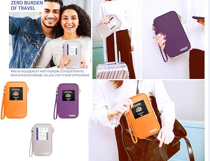 Multifunctional, Practical, RFID Family Passport Holder, Travel Wallet (Orange), Travel Document Organizer, Passport Bag, Three-Layer Design, Multiple pockets,Big Storage