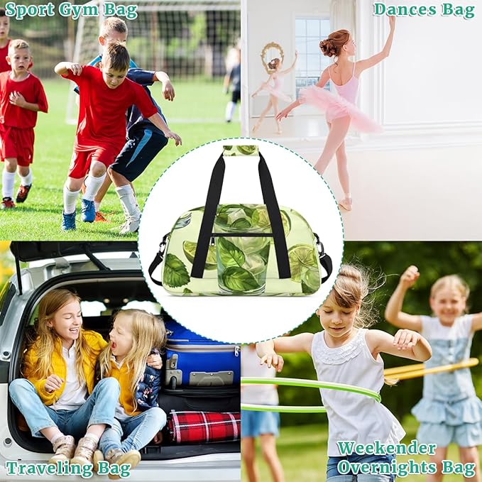 Iced Lime Kids-Duffel-Bags Gymnastics Dance Bag Carry-On Overnight Travel Gym Lightweight Dance Sports Bags For Girls Boys Kids,