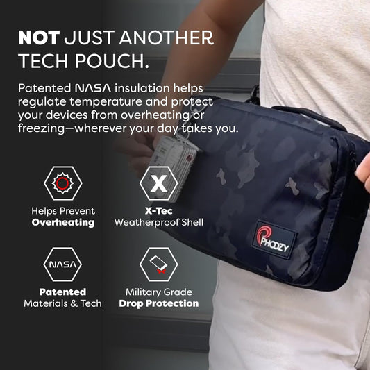 PHOOZY Premium Tech Bag & Cable Organizer Bag for Travel Accessories | Warm Weather Protection for Your Travel Essentials | Drop-Proof & Weatherproof with Skid Pad for Grip & Durability (BLACK CAMO)