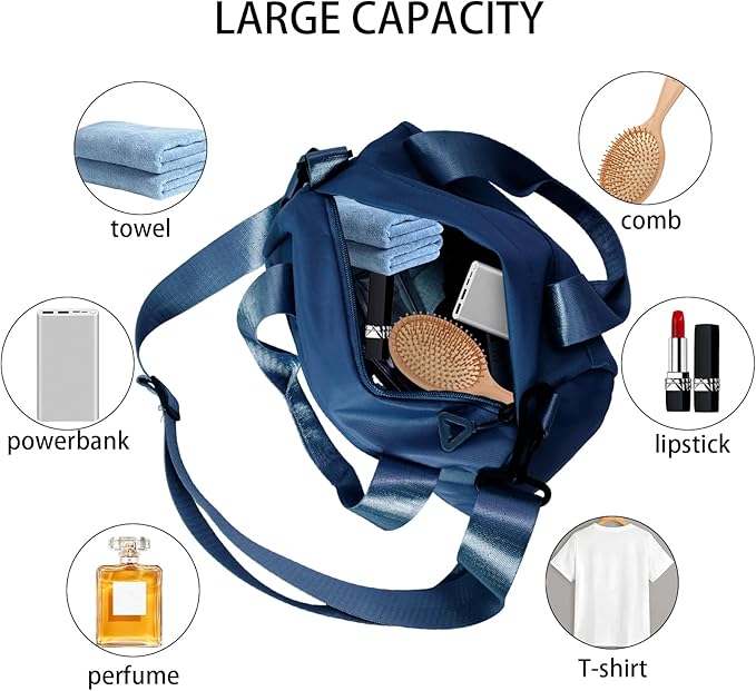 Mini Gym Bag Sport Bag Adjustable Small Duffle Bag Detachable Strap Gym Tote for Women Men Portable Fitness Shoulder Bag for Sports Travel (Dark Blue)