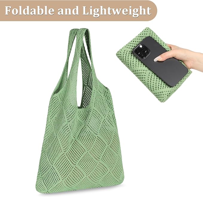 Sightor Crochet Tote Bag, Mesh Beach Bag Knit Summer Hobo Bag Vacation Boho Tote Bag for Women