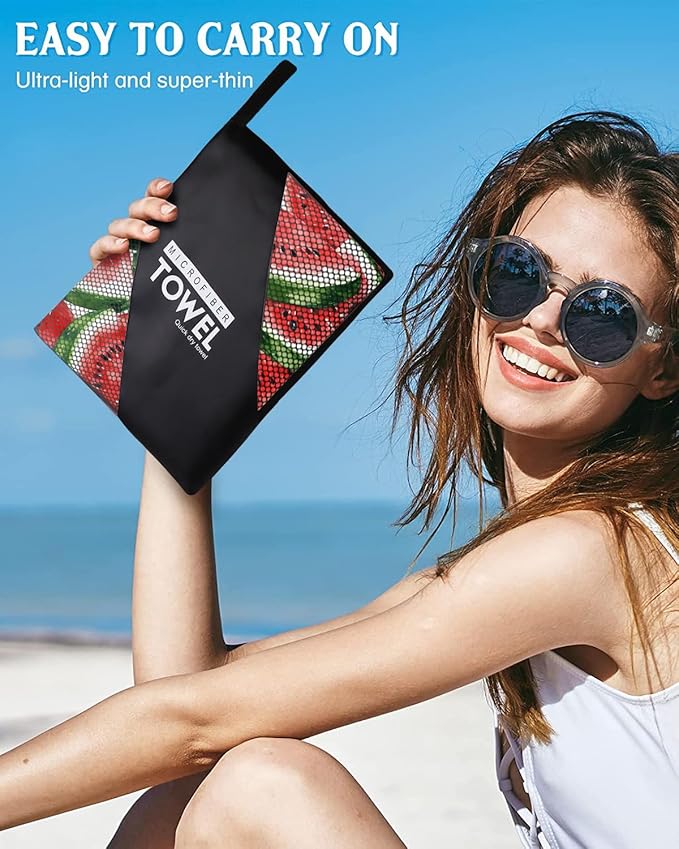 Watermelons Pattern Beach Towel Extra Large 36" x 72", Thin Lightweight Microfiber Towels with Fruit Design, Sand Free and Quick Dry, Compact Bag