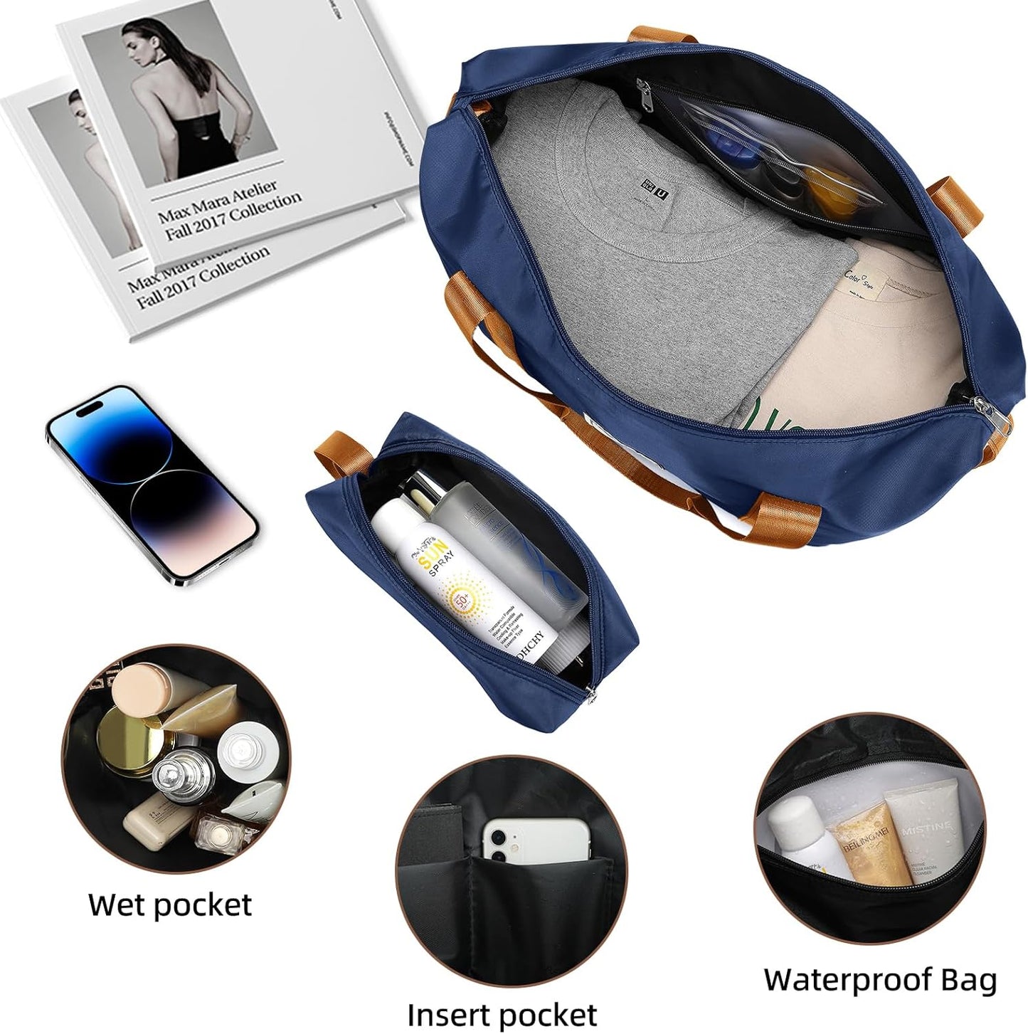 LARVENDER Luggage Sets 5 Piece Hardside Expandable Suitcase with Wheels Lock,Hardside Lightweight Rolling Suitcase for Women and Men,Navy Blue