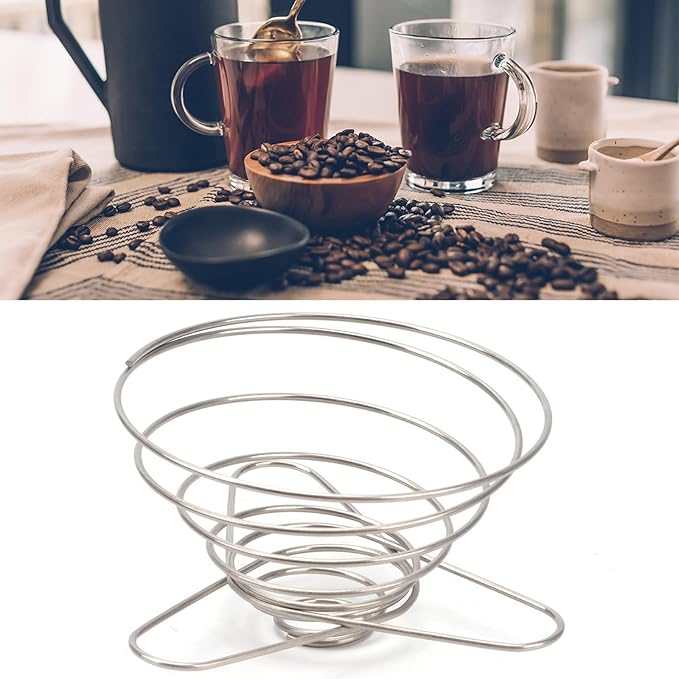 SUEIANNMN Collapsible Pour Over Coffee Dripper Filter Holder, 1-2 Cups, Folding Stainless Steel Reusable Coffee Cone Filter Portable Compact for Office Home Travel Picnic Camping Helix Style
