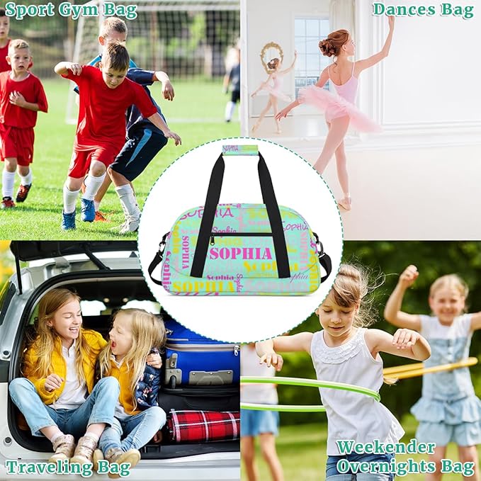 Personalized Ballet Dance Bag for Girls, Custom Name Gym Sport Duffle Bag, Cheerleader Bags for Travel Weekender Overnight, Mint Green Pink