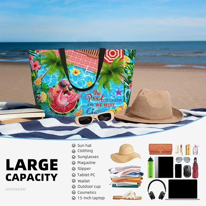 Large Beach Tote Bag Beach Bag Waterproof Sandproof Lightweight Women Tote