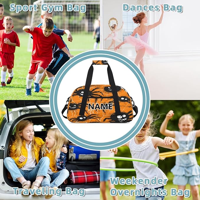 Black Spiders Mini Gym Bag 18 inch for Women Men Waterproof Custom Spiders Halloween Travel Duffel Bag Carry On Overnight Tote Nurse Bag for Work Fitness Hiking
