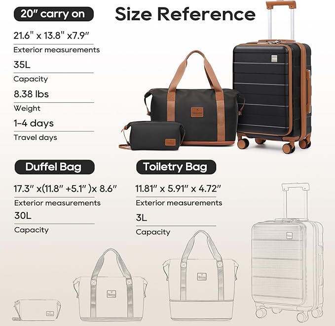 imiomo Carry on Luggage Airline Approved with Front Pocket and USB Port, Hard Shell 20 Inch Travel Carry-on Suitcase with Spinner Wheels and TSA Lock, Black