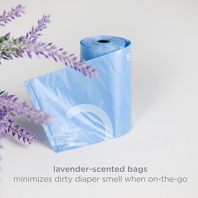 Ubbi On-the-Go Gray Bag Dispenser and Waste Disposal Bags Refill, 60 Lavender Scented Diaper Bags, Baby Savings Bundle, New Parent Gift